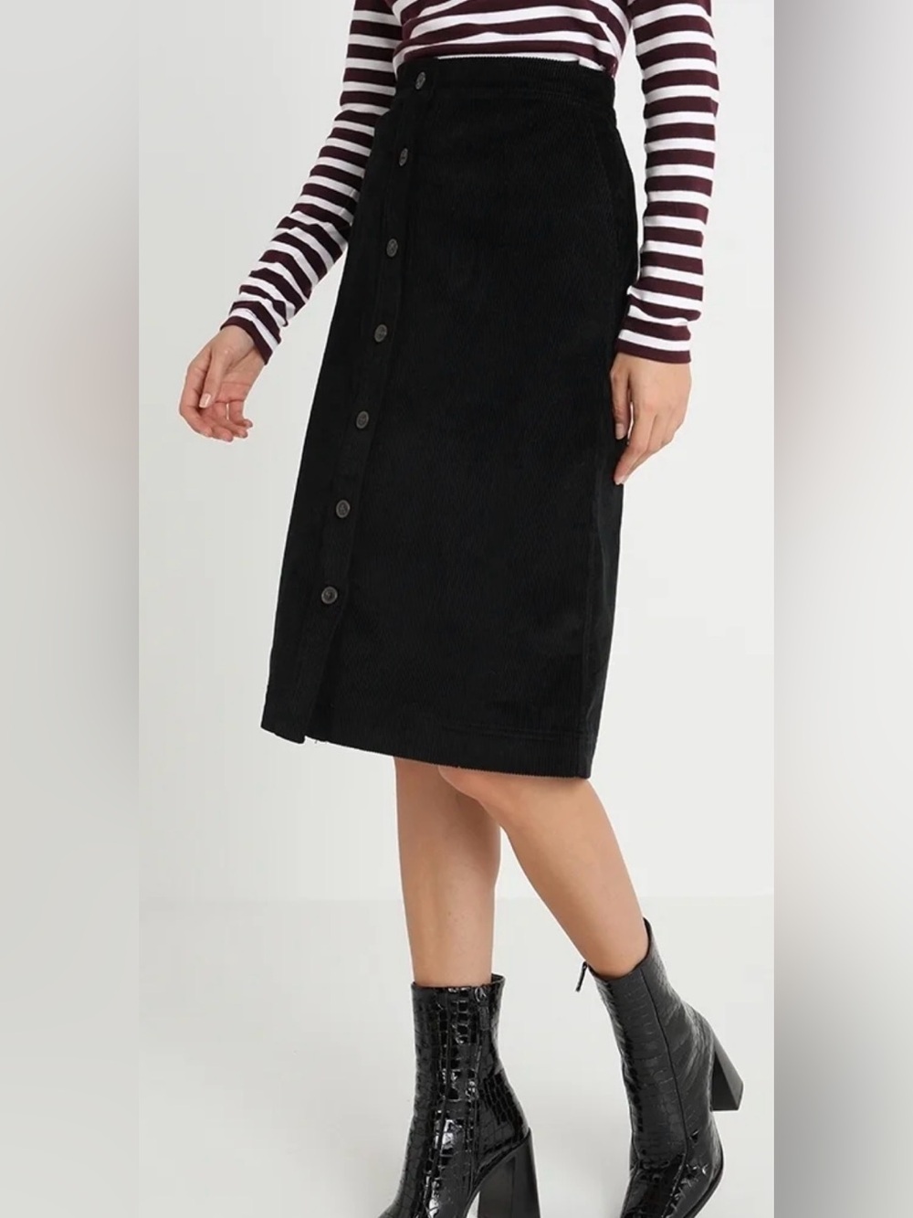GAP Corduroy Skirt Black Size 8 Tall High Rise Button Front Skirt